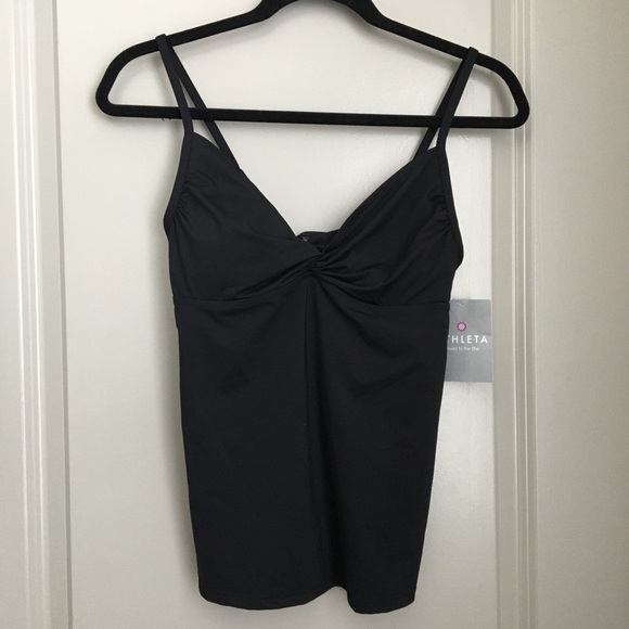 NWT!  ATHLETA knot front black tankini top - Picture 1 of 4